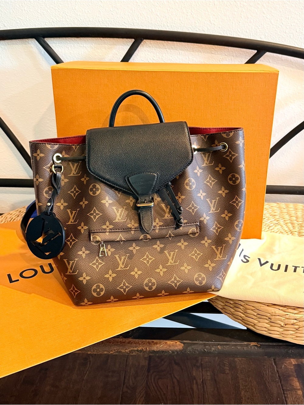 LV Montsouris PM Backpack Monogram Canvas Black Trim